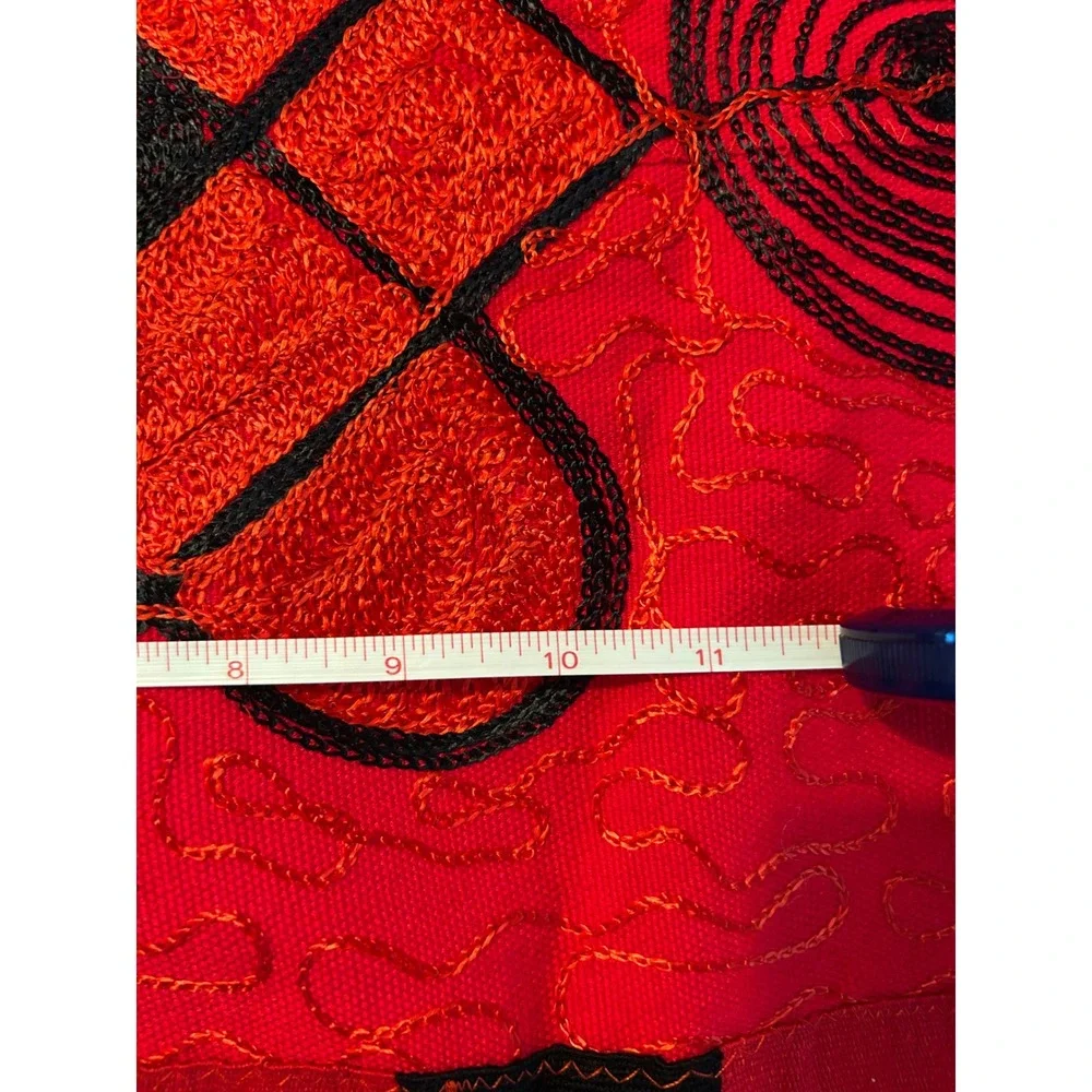 Red Black Quilted King Size Bedspread Embroidered Geometric Global Coverlet